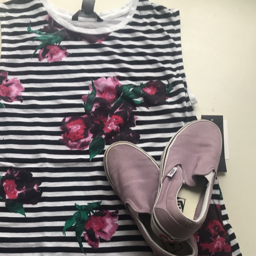 Sleeveless striped floral tank, new without tags
